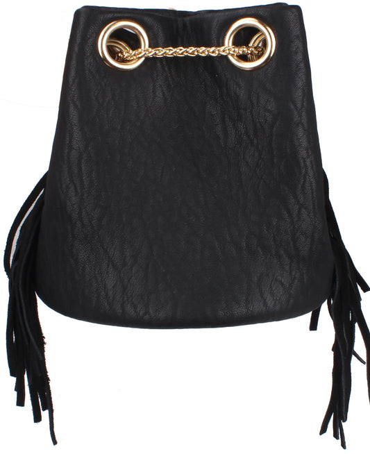 Evelyn Faux Leather Gold Chain Wrap Bucket Crossbody
