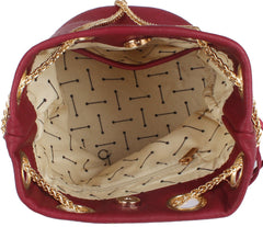 Evelyn Faux Leather Gold Chain Wrap Bucket Crossbody