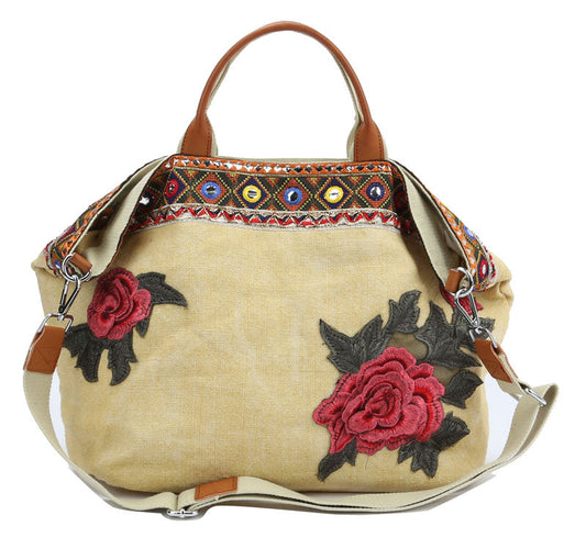 Layla Boho Embroidered Canvas Tote Bag