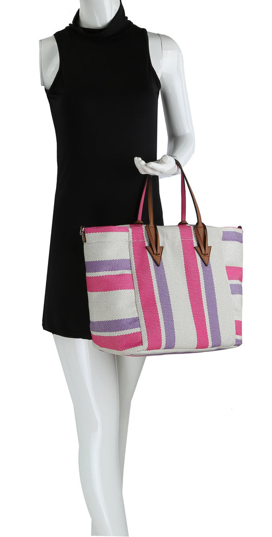 Striped Faux Leather Tota Bag