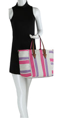Striped Faux Leather Tota Bag