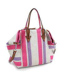 Striped Faux Leather Tota Bag