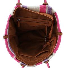 Striped Faux Leather Tota Bag
