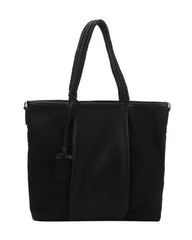 Mixed Material Braided Handle Tote Bag