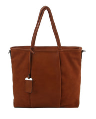 Mixed Material Braided Handle Tote Bag