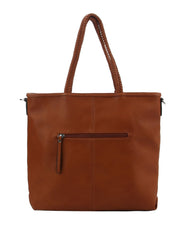 Mixed Material Braided Handle Tote Bag