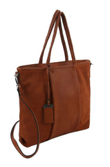 Mixed Material Braided Handle Tote Bag