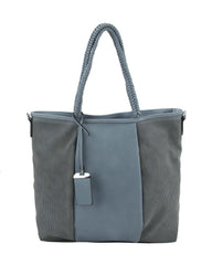 Mixed Material Braided Handle Tote Bag