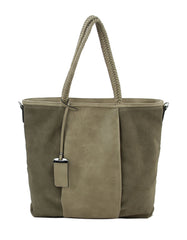 Mixed Material Braided Handle Tote Bag