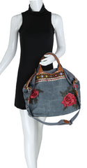Layla Boho Embroidered Canvas Tote Bag